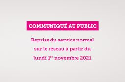 TRAMWAY DE RABAT SALE : REPRISE DU SERVICE NORMAL SUR LE RESEAU A PARTIR DU LUNDI 1er NOVEMBRE 2021